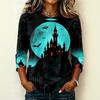 Women's Casual Raglan Sleeve Crew Neck Three Quarter Sleeve Halloween Graphic T Shirt Top for Everyday Wear