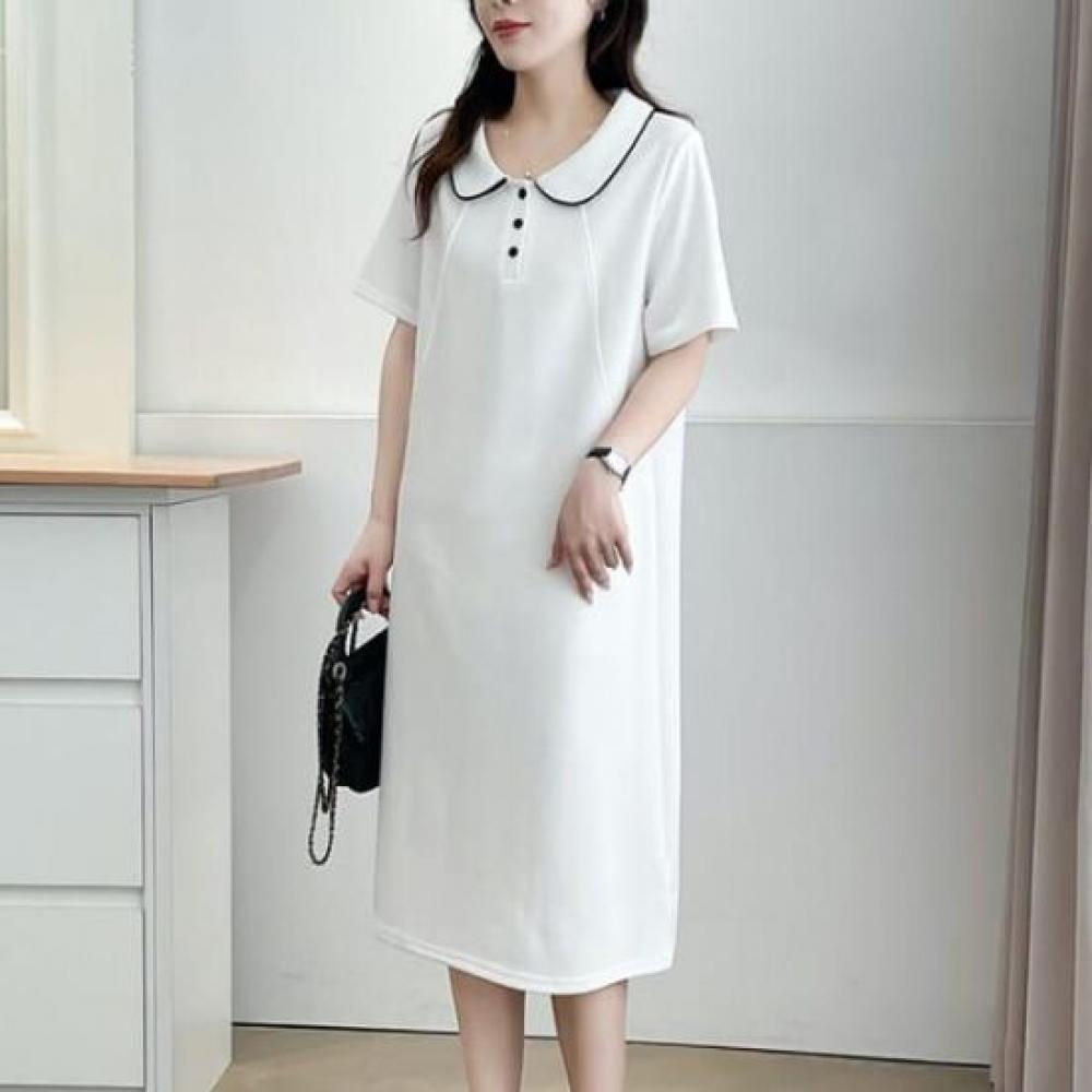 Navava Women Lovely Casual Colorblock Collar Short Sleeve Dress No933