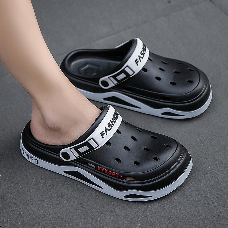 New hole shoes men's summer outer wear male student bag head cool slippers anti-skid beach shoes