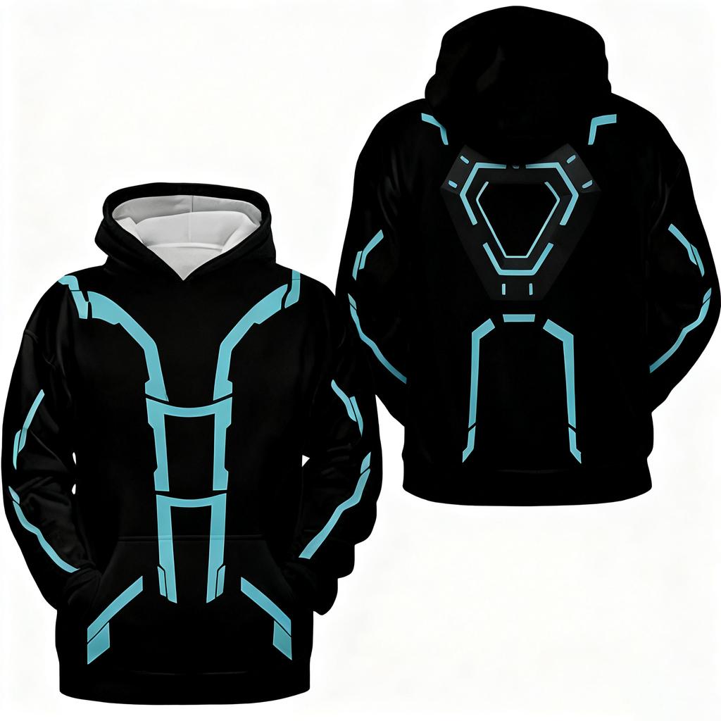 TRON Light Cycle Themed Men's Hoodie, Red Blue White Three-Color Circuit Graphic, Fashion Jacket for Autumn Winter