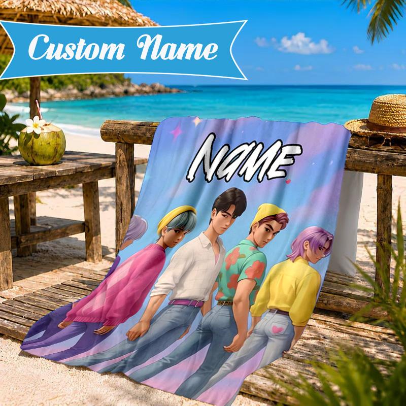 Custom Name Fantasy Night Trio K-Pop Beach Towel Microfiber Beach Towel, Lightweight and Quick-Dry, for Summer Travel, Swimming Pool Gift