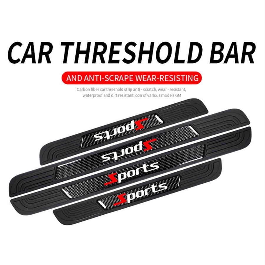 4pcs Universal Real Carbon Fiber+Rubber Car Door Scuff Sill Cover Step Protector