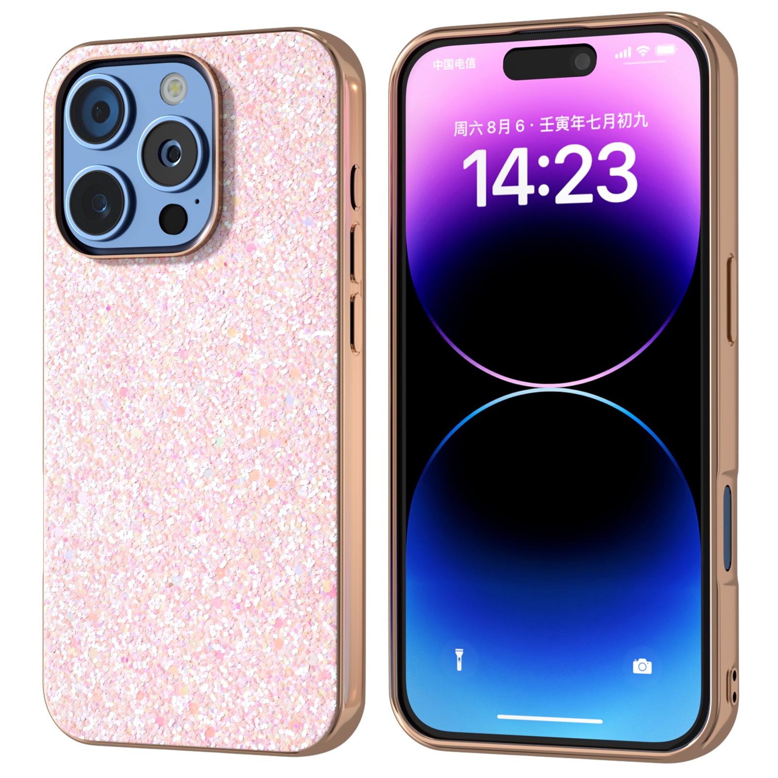 For iPhone 16 Pro Max Case Electroplating Phone Cover Colored Glitter Design PU+TPU Protective Case B