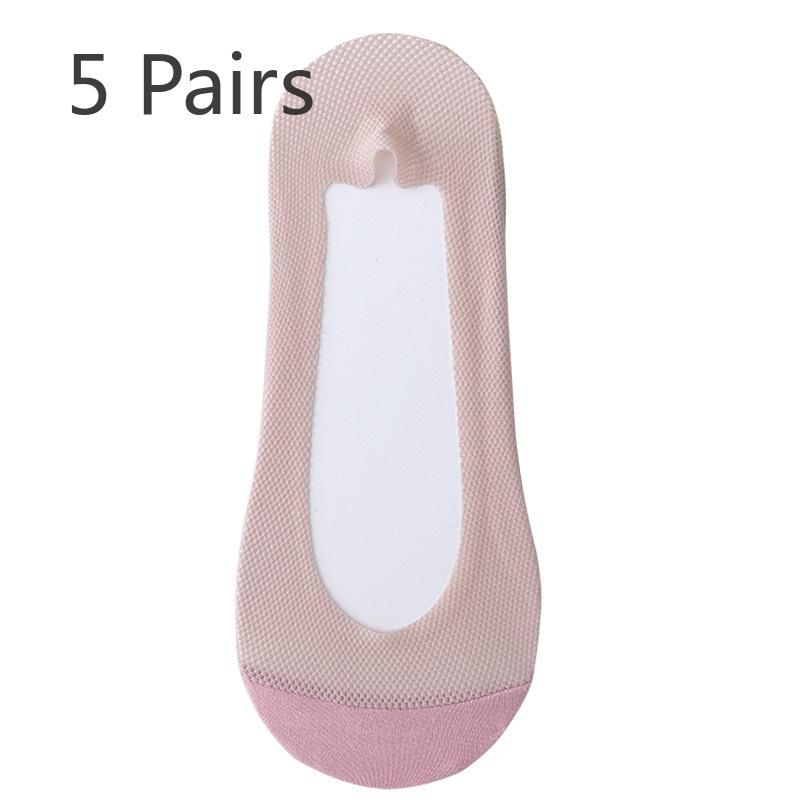5 Pairs of Women's Spring and Summer Shallow Cut Anti Slip Perforated Net Invisible Boat Socks