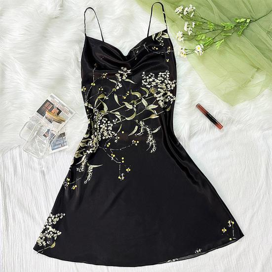 Sommer Frauen Nachthemd V Hals Seidige Satin Ärmelloses Drucken Spaghetti Strap