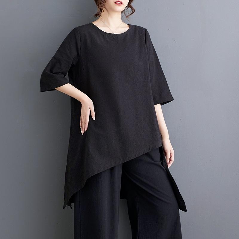Krátký rukáv Nadměrná velikost Černá vintage Ležérní volné dlouhé topy Dámské letní tričko