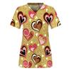 Nurse Uniform Love Heart Print Pocket V-Neck Nursing Scrubs Tops Workwear Women's T-shirts
