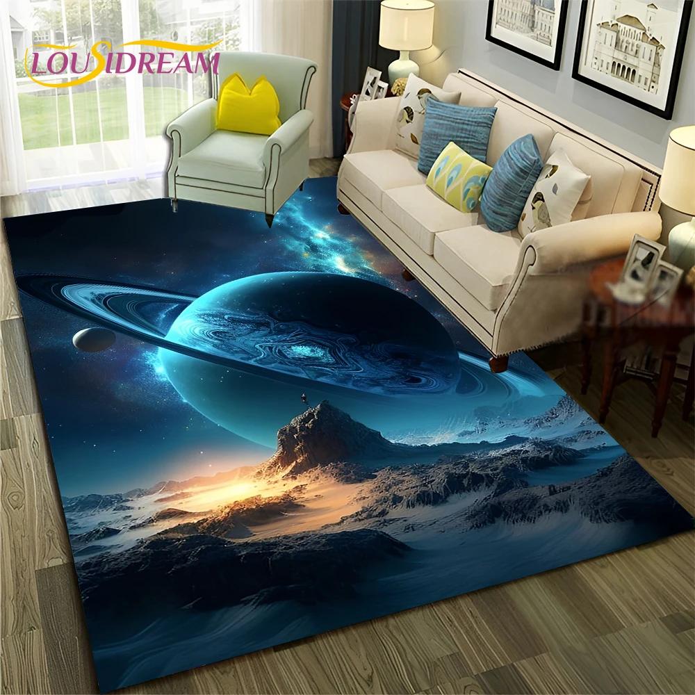 Galaxy Planet Star 3D Univers Weltraum Teppich Teppich für Zuhause Wohnzimmer Schlafzimmer Sofa Fußmatte Dekor,Kinderbereich Teppich Rutschfeste Bodenmatte