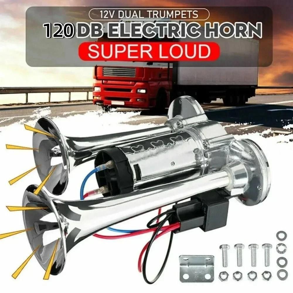 12V/24V Electric Horn Dual Trumpets Super Loud Horn Car Accessories Air Horn Large Truck
