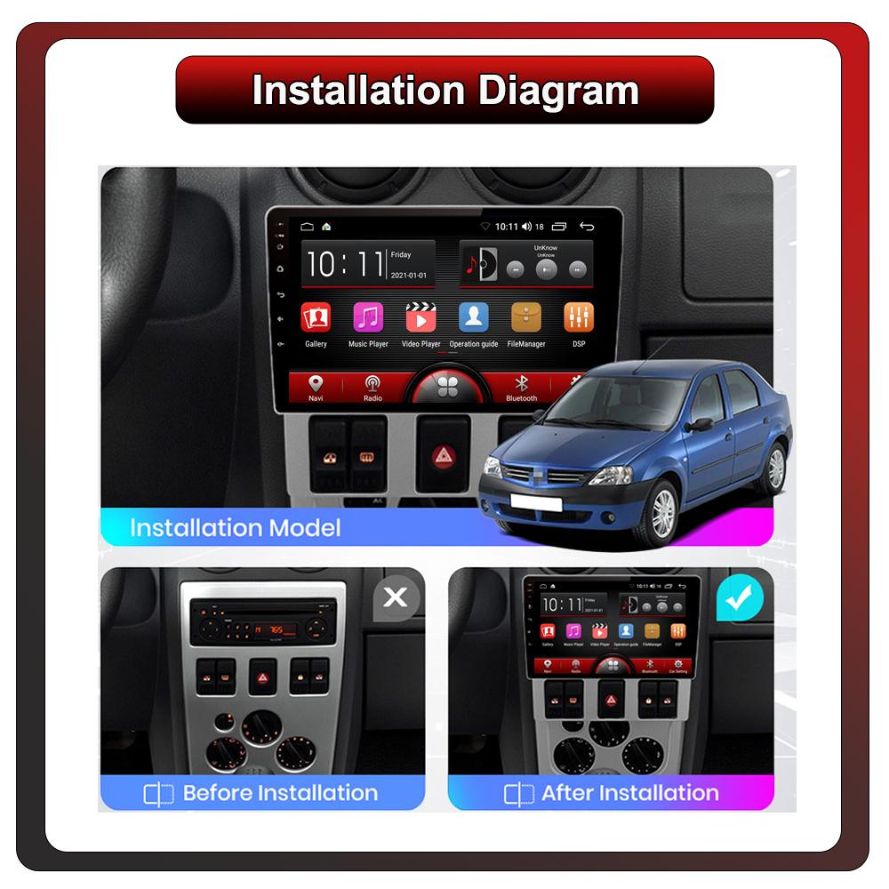 2Din Android Car-Play Car Radio,Renault Logan I 2004-2009,Multimedia Player Head Unit Stereo GPS Navigation BT WIFI,1+16GB