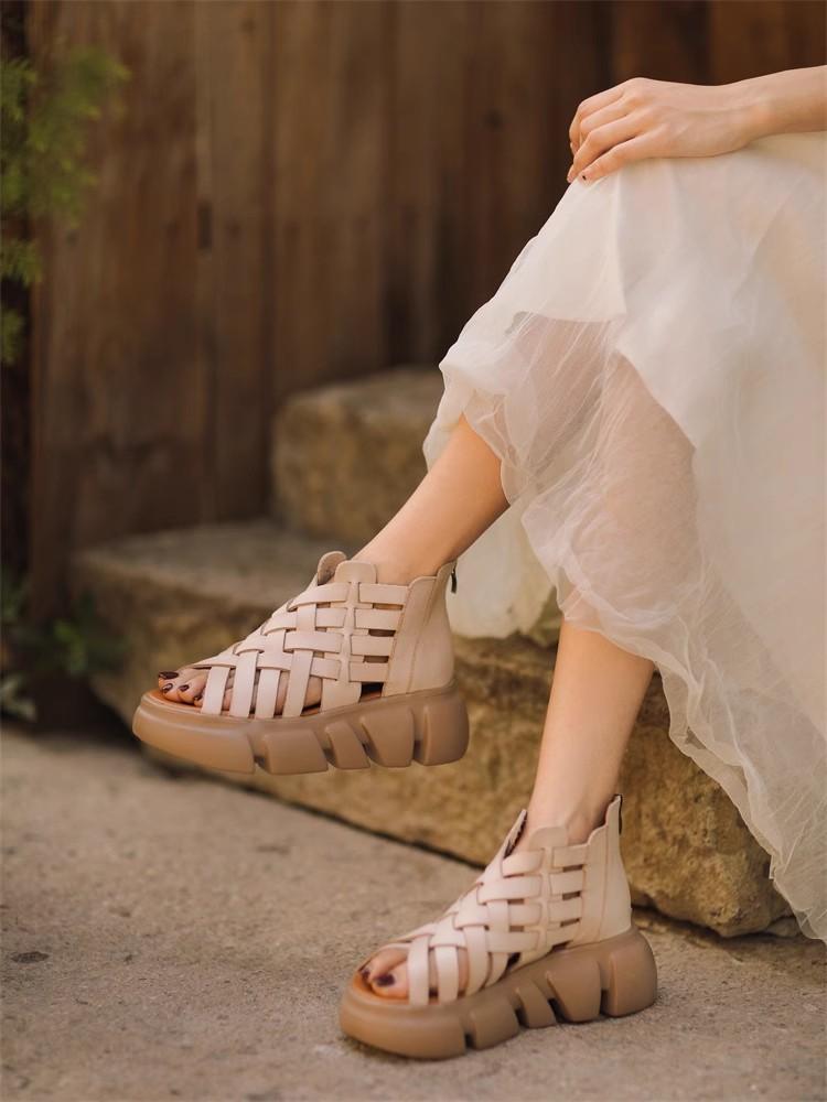 GKTINOO 2025 Summer New Platform Sandals Genuine Leather British Style Cool Hollow-out Boots Women's Wedges Shoes