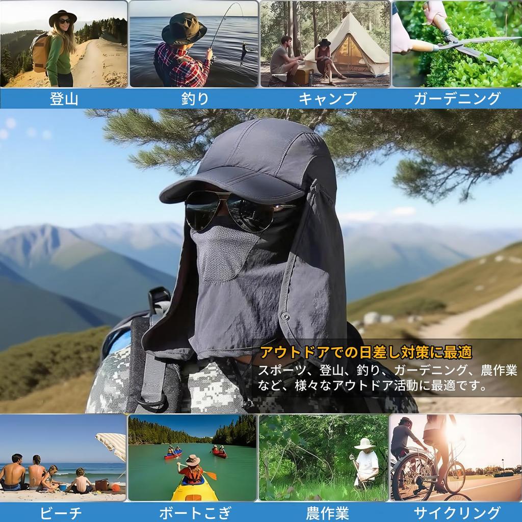 UV Protection UV Pollen with Detachable Neck Guard and Face for Sunscreen Unisex Number [Palumbine] Men's 360-Degree Cap, 3-Way Design, & Protection,