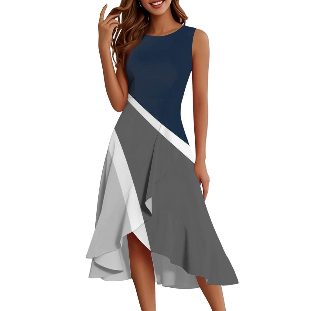 Damenmode Lässig Reißverschluss Ärmellos Rundhals Bedruckt Elegant Temperament Rüschenkleid Kleider