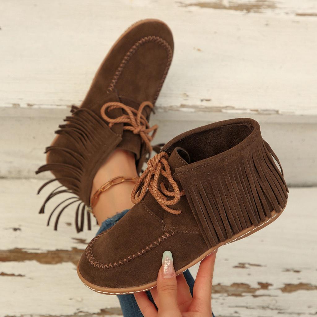 Plus Size Shoes for Women Autumn Fashion Women Lace Up Platform Non-slip Flats Sneakers Tassel Casual 36-43 Women Boots