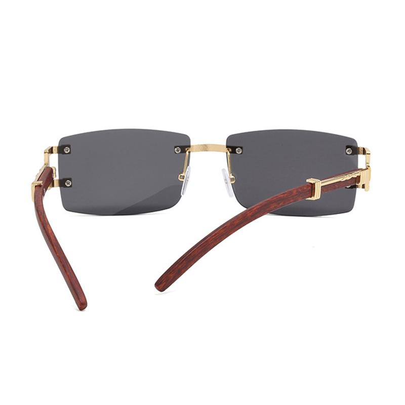 Unisex Rectangle Rimless Women Wood Leg Luxury Brand Designer Trendy Retro Frameless Sun Glasses UV400