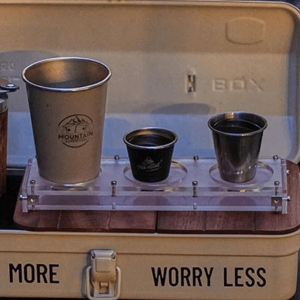 Double-Layer Camping Cup Holder 3-Slots Drinks Serving Board Portable Water Cup Shelf Tray  Picnic