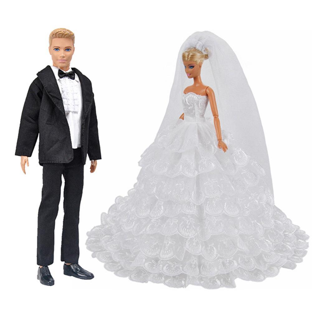 Buy Princess Barbie Doll White Eight-layers Lace Wedding Dress and