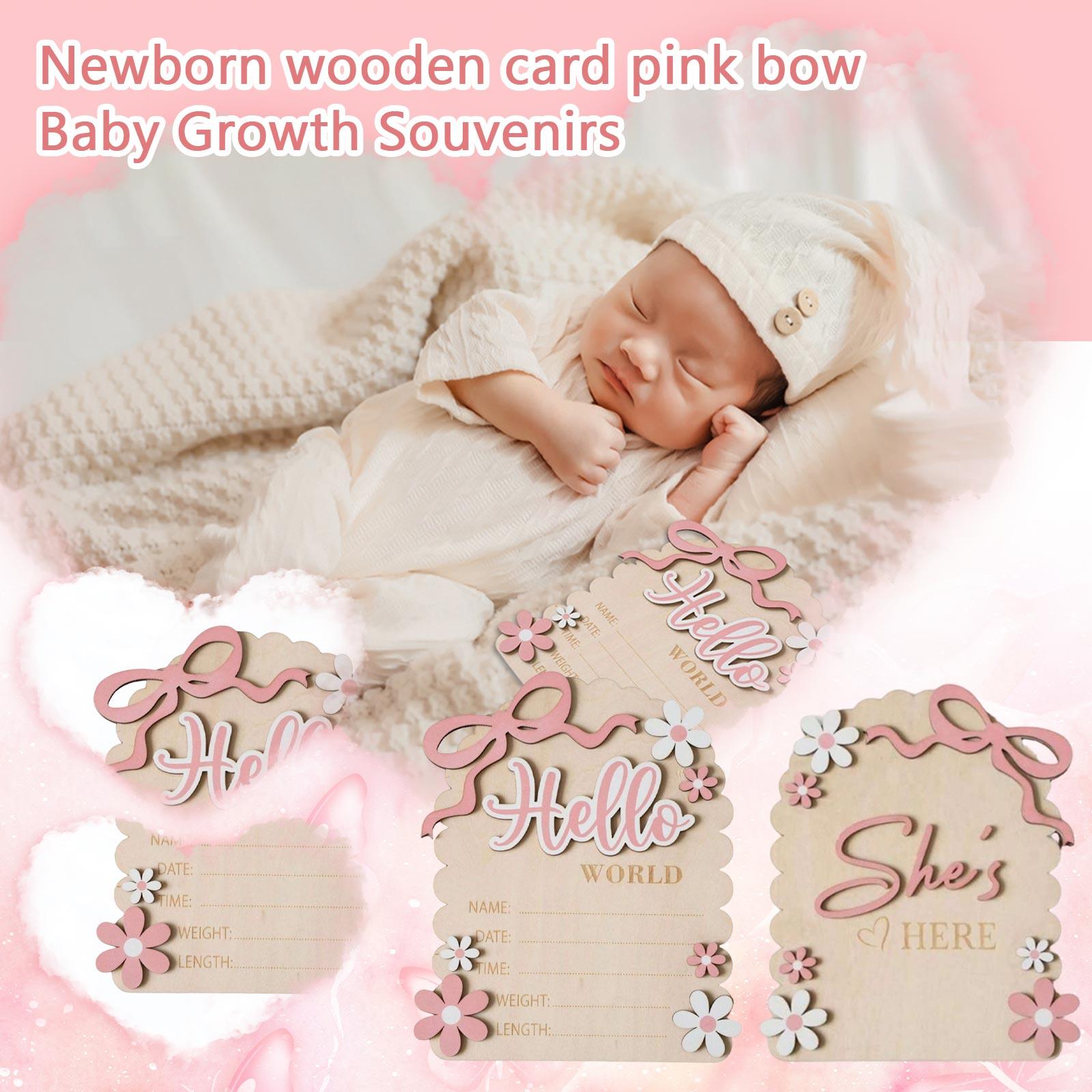 Newborn Wooden Sign Bow Baby Growth Souvenir One Size