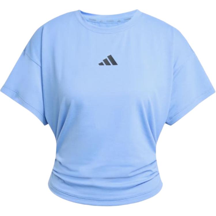Adidas Pattern Loose Short Sleeve Round Neck Crop T-Shirt Women Tops Blue JX1192