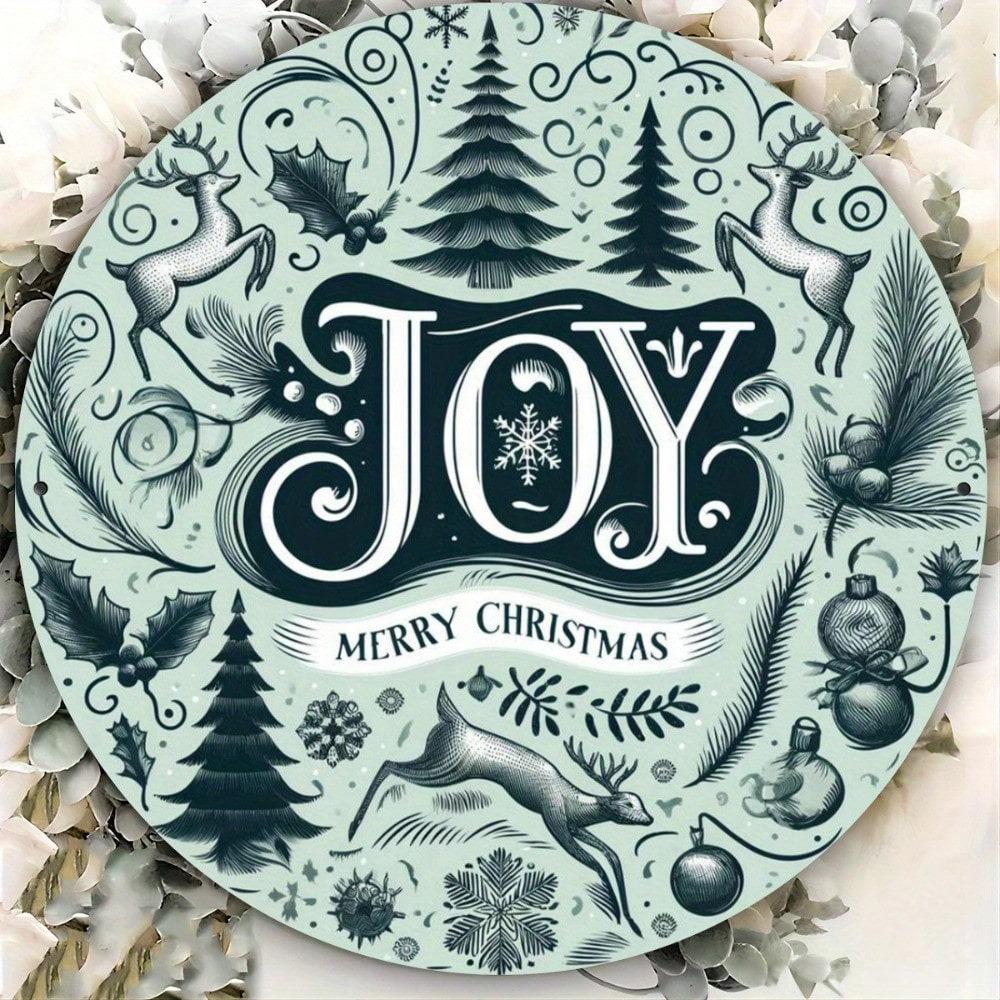 Joom Christmas Iron Round Sign 7.8 Inch Metal Plaque Home Wall Decor