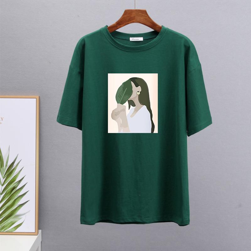 

Hirsionsan Harajuku футболка с принтом женские летние шикарные футболки 100% хлопок элегантная одежда с графическим рисунком женские свободные повседневные пуловеры топы XXL темно-зеленого