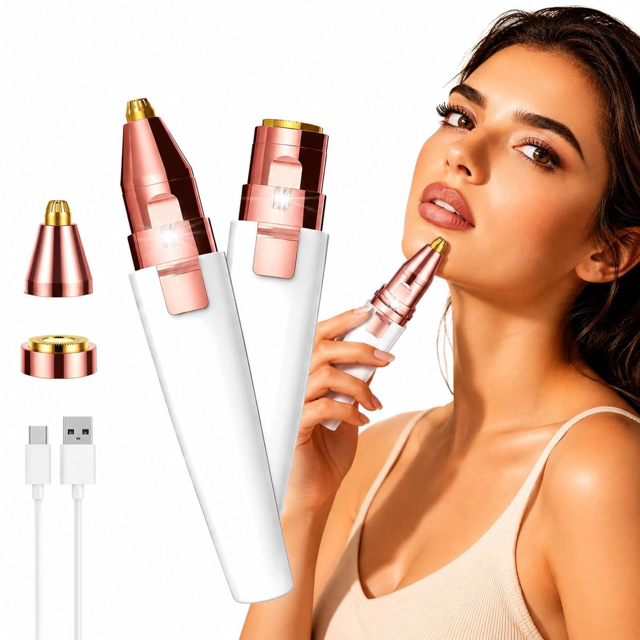 Facial Hair Remover for Women, Rechargeable Electric Face Hair Remover with LED Light, Eyebrow Trimmer, Painless Facial Hair Removal Device for Upp