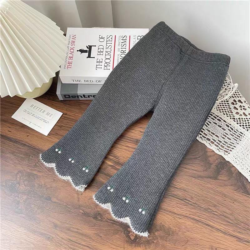 Girls' Velvet Bell-Bottom Pants - Cozy Autumn/Winter Korean-Style Trendy Warm Long Pants