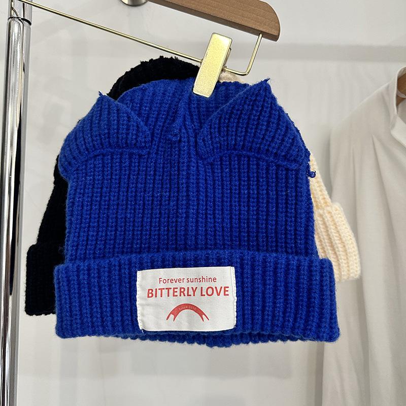 Nischdesign personlighet söta kattöron par stickad ullmössa söta varma höst- och vintermössor för män och kvinnor