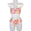 Women's Sexy  Lace Flower Embroidery Underwear Sexy Three-piece Suit With Steel Ring