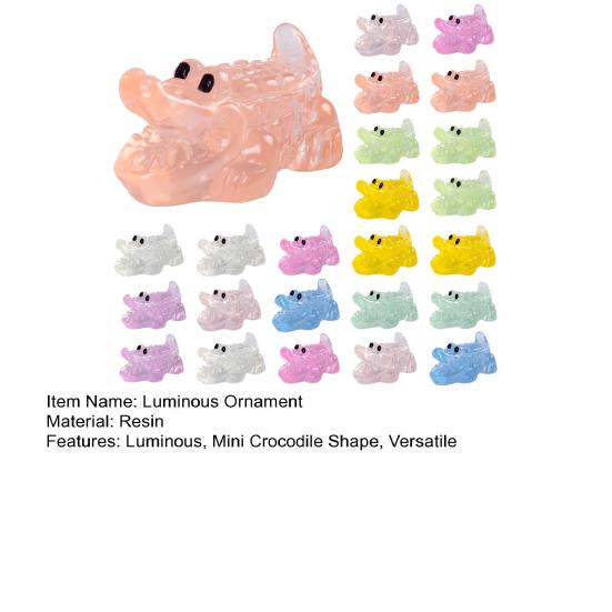 24Pcs Luminous Ornament, Mini Crocodile Shape Soft Jelly Texture Resin Figure, DIY Accessories Night Glow Toy, Random Color