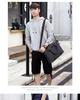 Men's Classic Canvas Business Briefcase: Horizontal Shoulder Bag with Cowhide Accents for Laptop and Daily Use