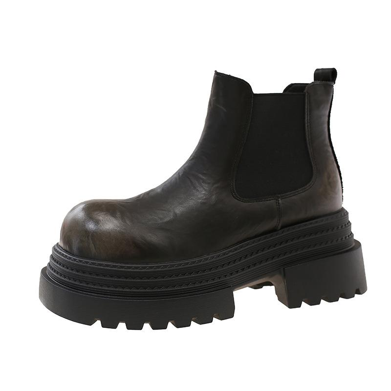 Thick-soled heightening Chelsea boots new thick heel small cigarette tube short boots British Martin boots women's