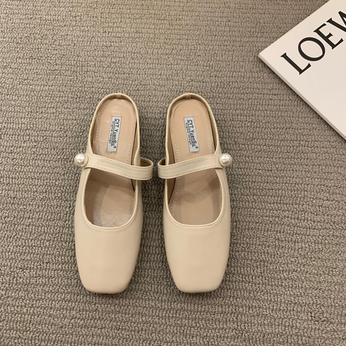 

Flat-bottomed French gentle bag head half slippers women s shoes summer wear 2025 lazy one-pedal half-support single shoes 39