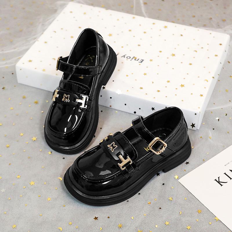 Girls' Black Patent Leather Princess Shoes - Spring/Summer 2025 British Style Performance Footwear