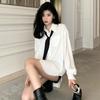 Frühling Und Herbst Koreanische Weißes Hemd Frauen Langarm Casual Lose Bluse Büro Dame Elegante Button Up Blusen Mit Krawatte 29286
