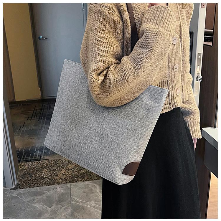 Cotton Linen Casual Tote Bag Large Capacity Handheld Bucket Style For Daily Use