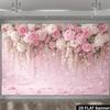 2D planar banner with pink hanging flowers as the background for the wall photography