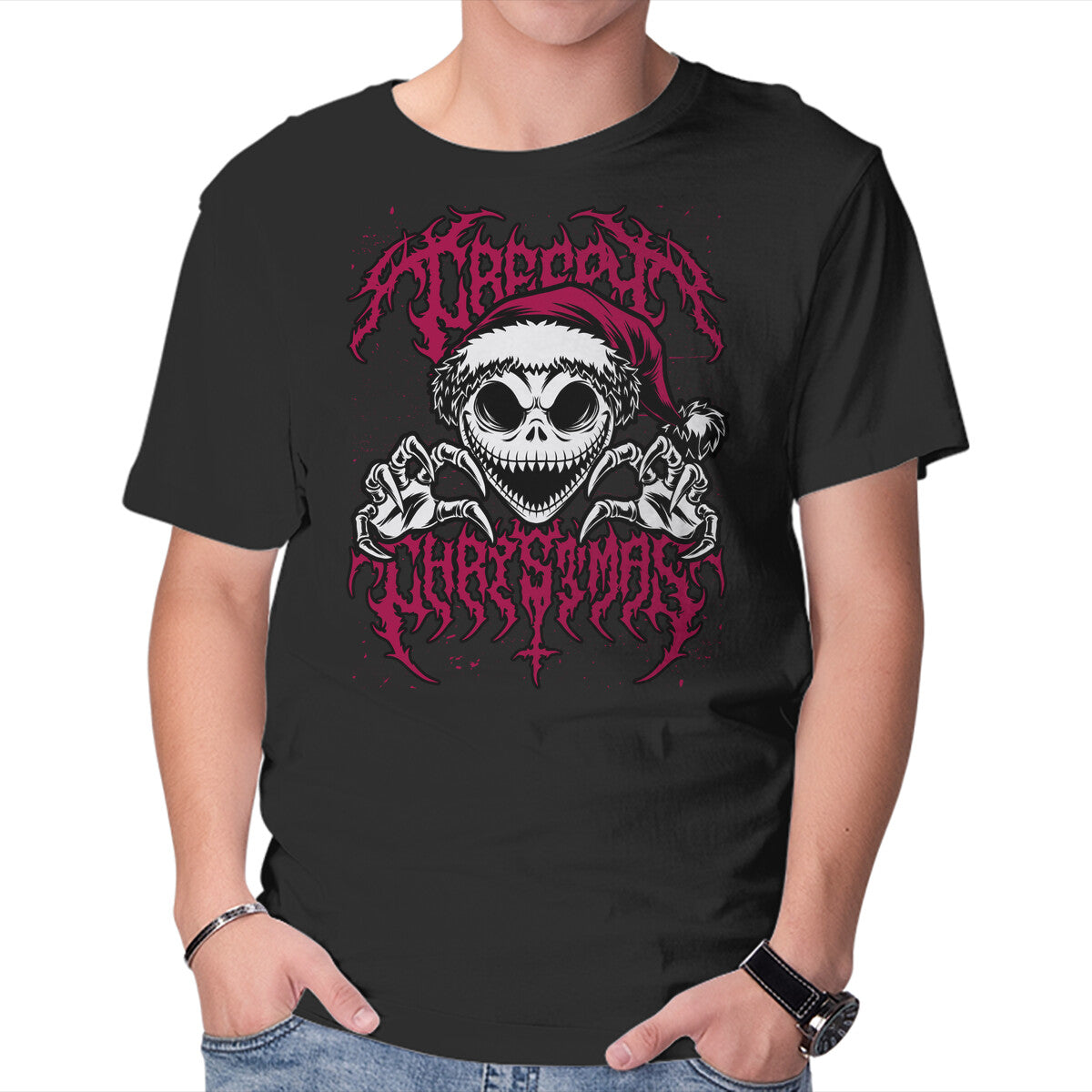 Unisex Crew Neck T-Shirt Creepy Christmas Skeleton Spooky Graphic Short Sleeve Casual Tee S