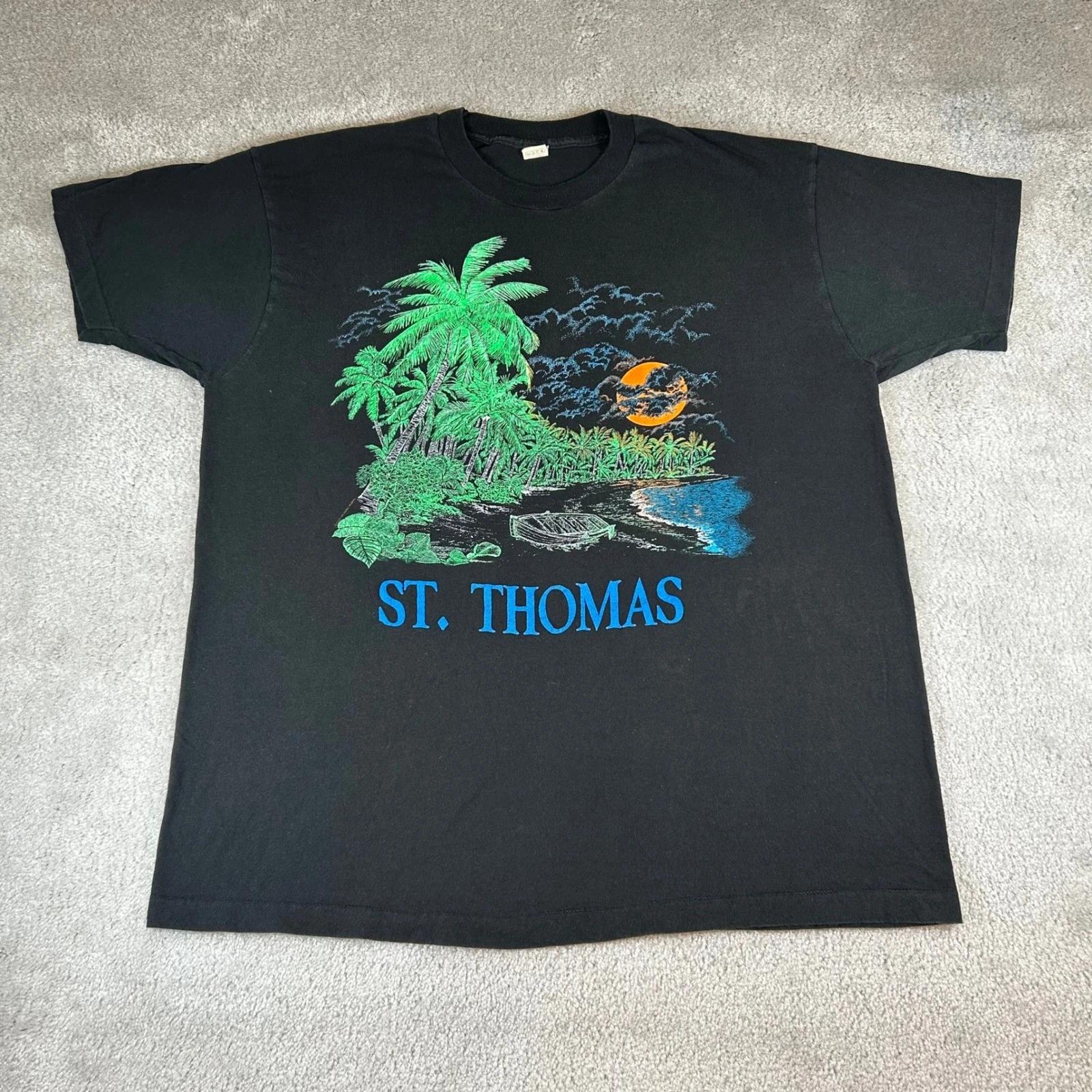 Vintage 90s Screen Stars St Thomas Graphic T-shirt Mens XXXL Black Single Stitch L