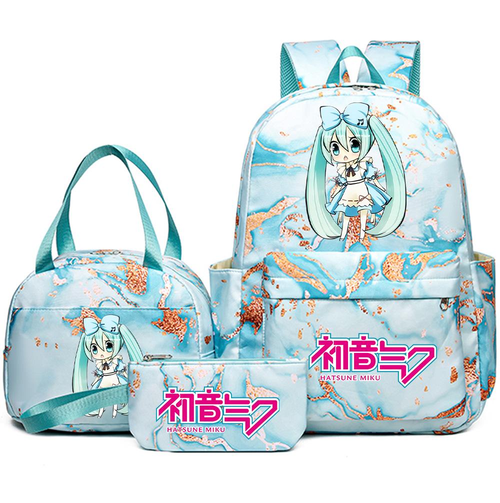 3Pcs/set Anime Hatsune Miku Printed Backpack Handbag Pencil Case for Teenager Student Bookbag Schoolbag Women Large Capacity Waterproof Travel Bag