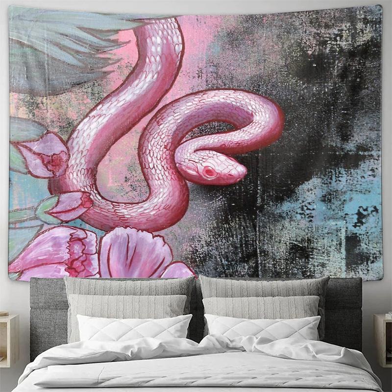 Floral Serpent Tapestry Mystical Forest Wall Hanging Bohemian Home Decor Psychedelic Art Nature Lover Gift Gothic Aesthetic Trip