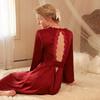Sexy Nachthemd Langer Bademantel Sexy Pyjama Damen Langärmliger Neckholder Damen Satin Loungewear
