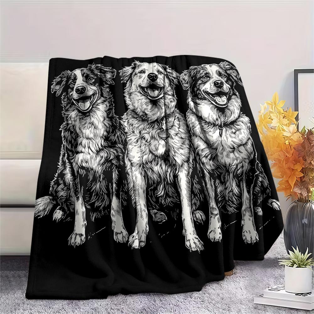 Black Australian Shepherd,pattern Flannel Blanket, High quality Comfortable for All Seasons, Home Decor, Warmth and Comfort, Perfect for Gifts.