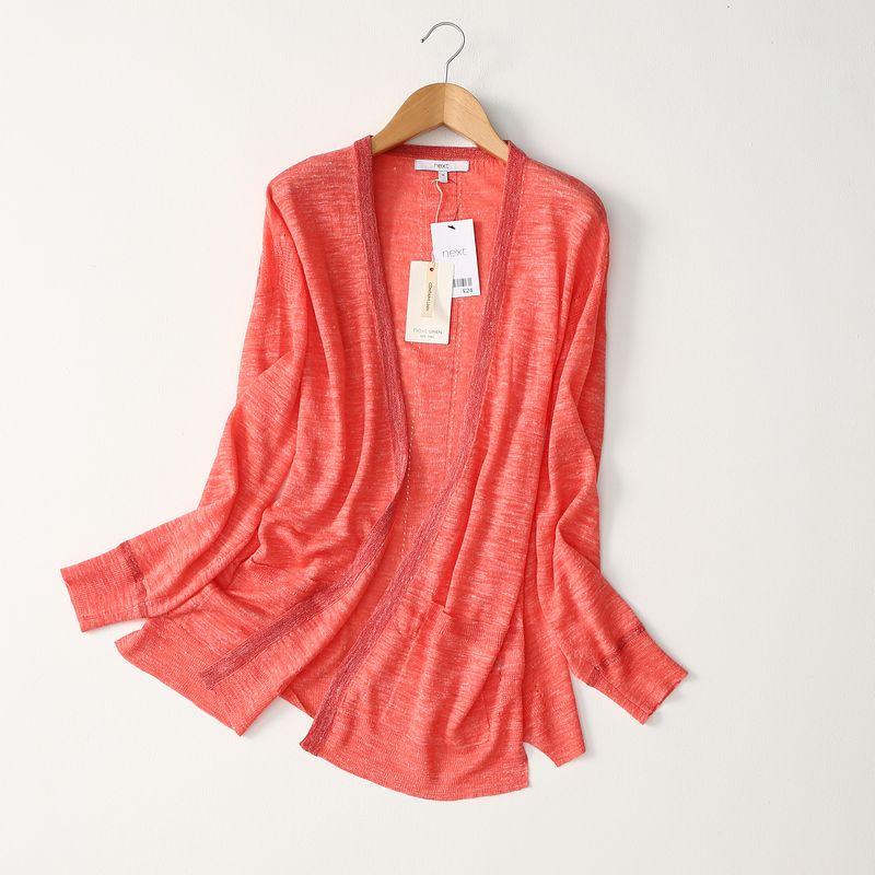 Export Export Linen Blend Loose and Simple Solid Color Shiner Cut Out Knitwear Cardigan Shawl Women