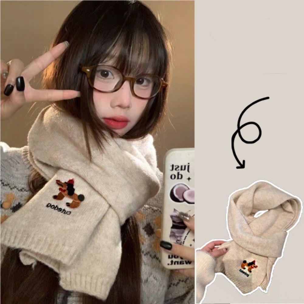 Dackel Hund Bestickter Schal Plüsch Winterwolle Schals Klassischer Strickschal Student