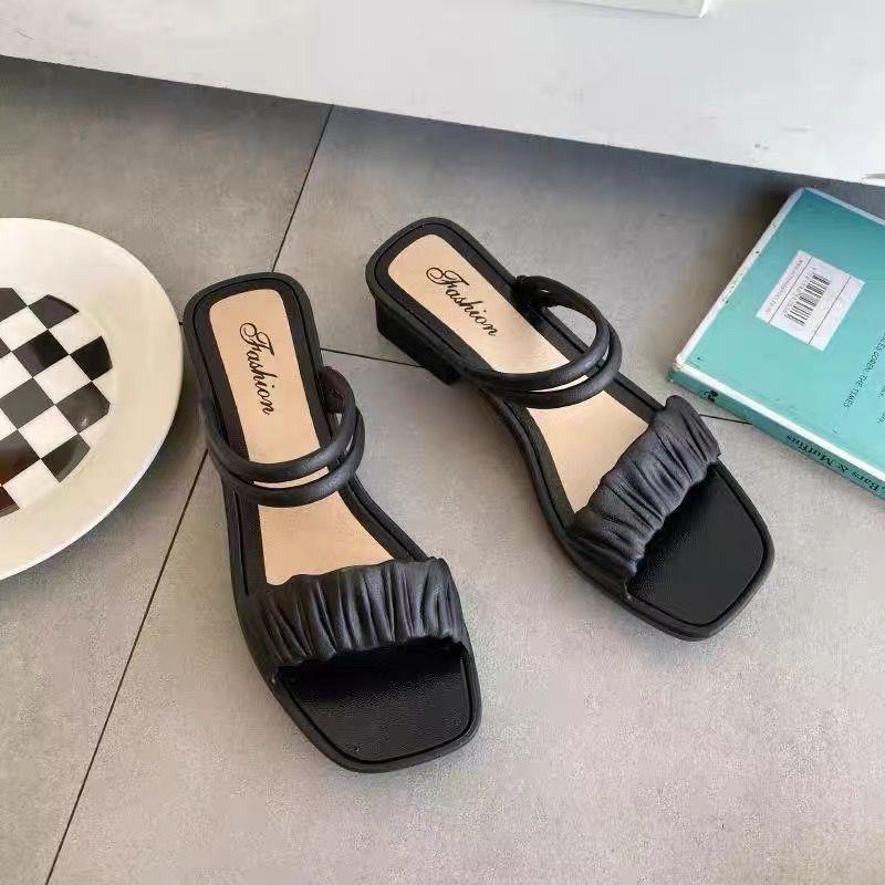 

Босоножки женские летние новые однословные шлепанцы двойного назначения на высоком каблуке носить полукорейская версия модные универсальные сказочный стиль женская обувь 40-41 чёрный