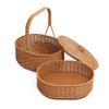 Oval Double-Layer Picnic Basket PP Wicker-Style Storage Tote Fruits Vegetables Outdoor Camping