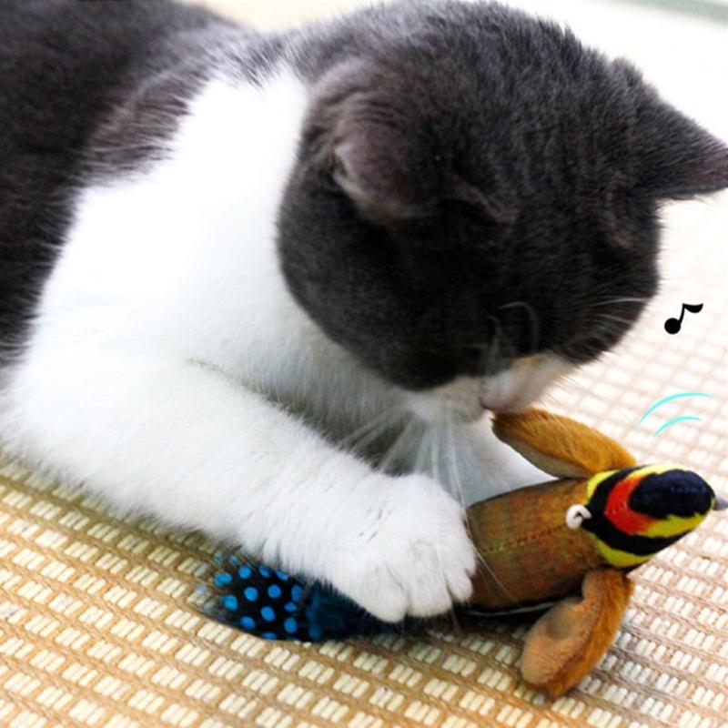 Interactive Toy for Cats Cute Plush Birds Toy Plush Birds Shape with Realistic Bird Sounds for Cats Alone Exercise