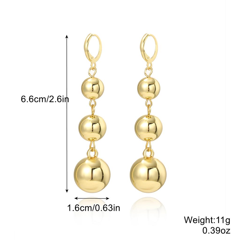 Exaggerated Three Gold Ball Pendant Earrings Female Niche Light Luxury Ins Acrylic Long Section Three Round Ball Ear Buckle Trendy Earrings 2025