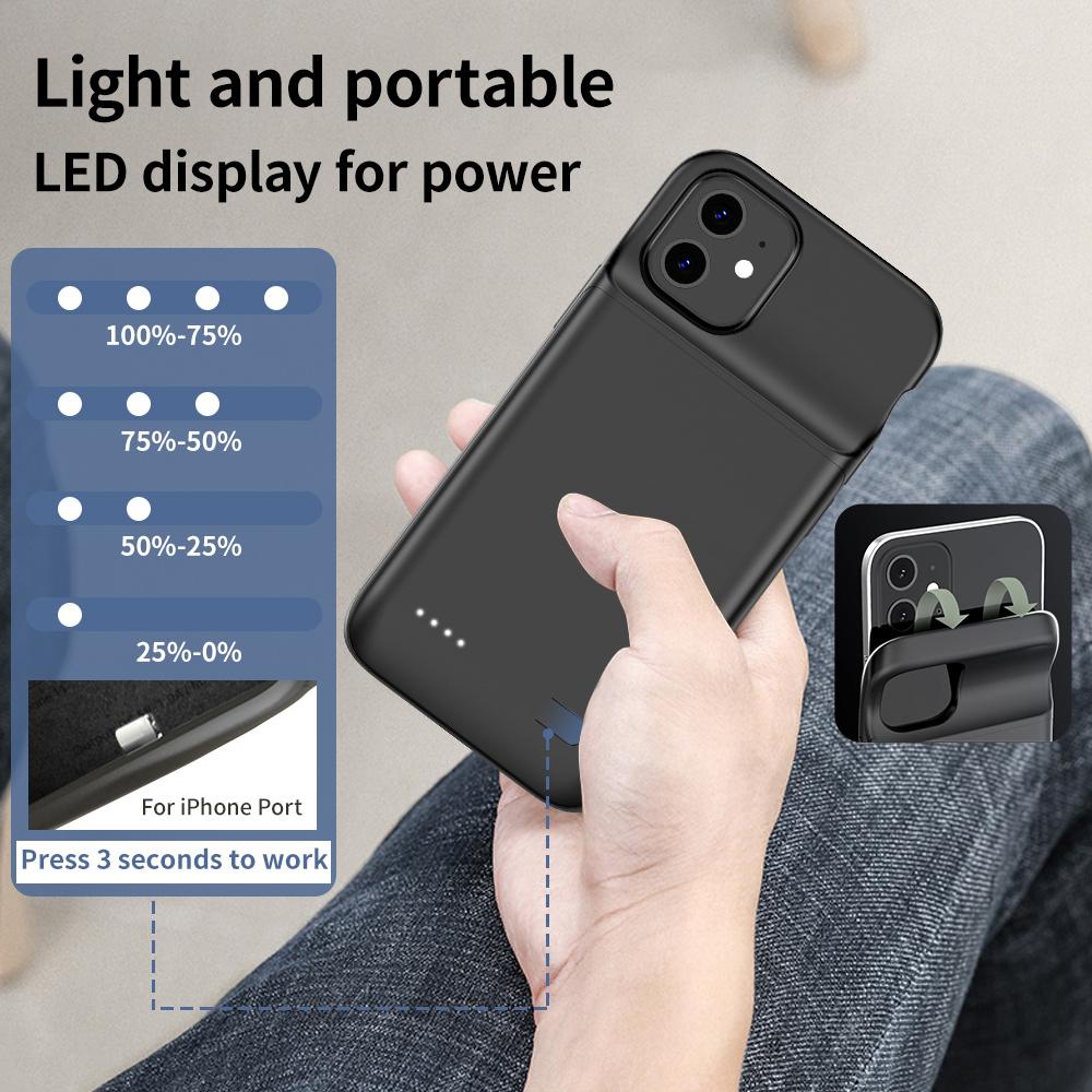 For iPhone 12/12Pro External Battery Charger Case Power Bank Cover